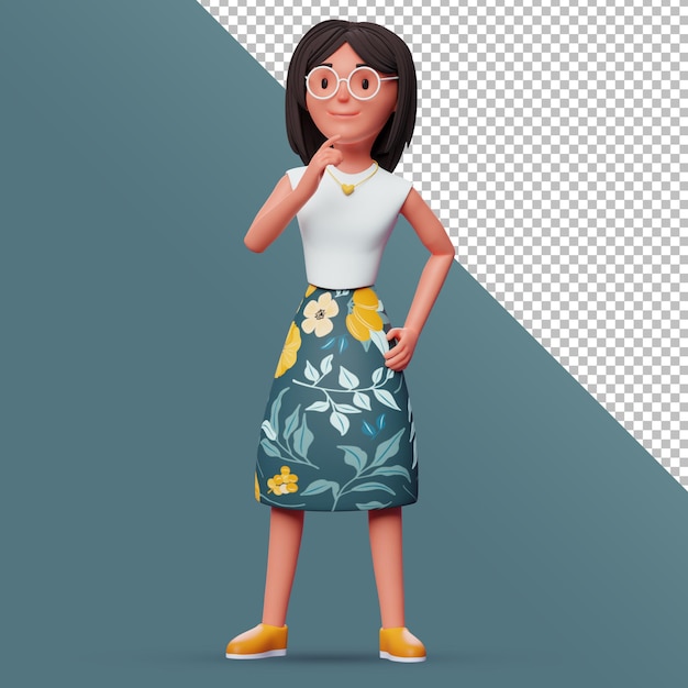 3d personagem feminina pensando em algo