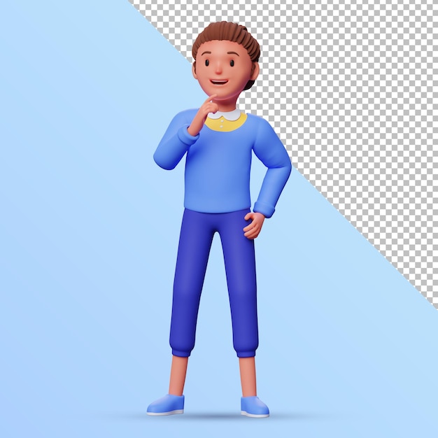 3d personagem feminina pensando em algo