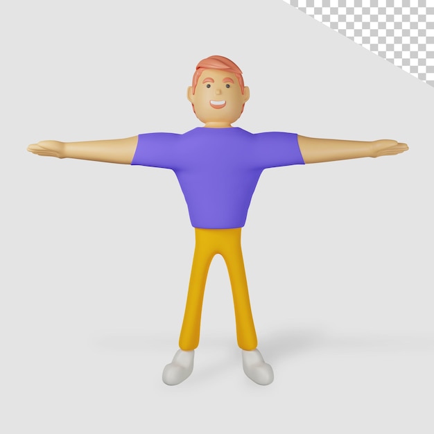 3D personagem masculino espalhando as mãos