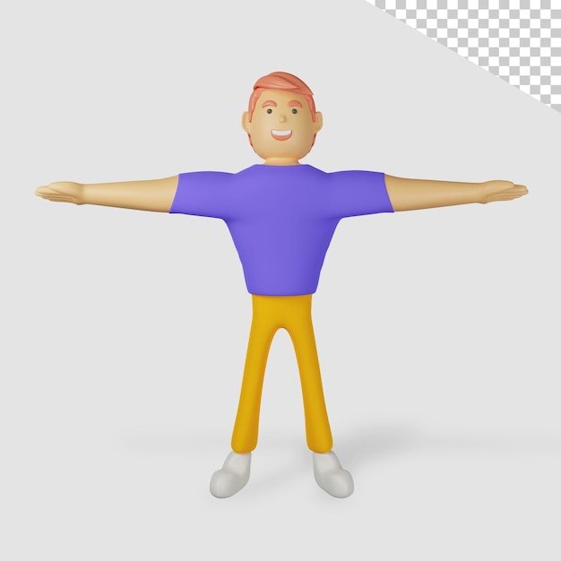 PSD 3d personagem masculino espalhando as mãos