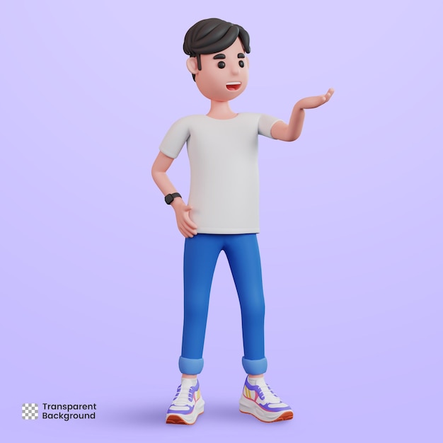 PSD 3d personagem masculino levantando a mão para mostrar algo