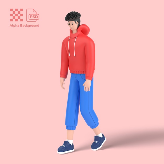 3d personagem masculino sofre de depressão ou problema de ansiedade se sente frustrado andando parecendo triste