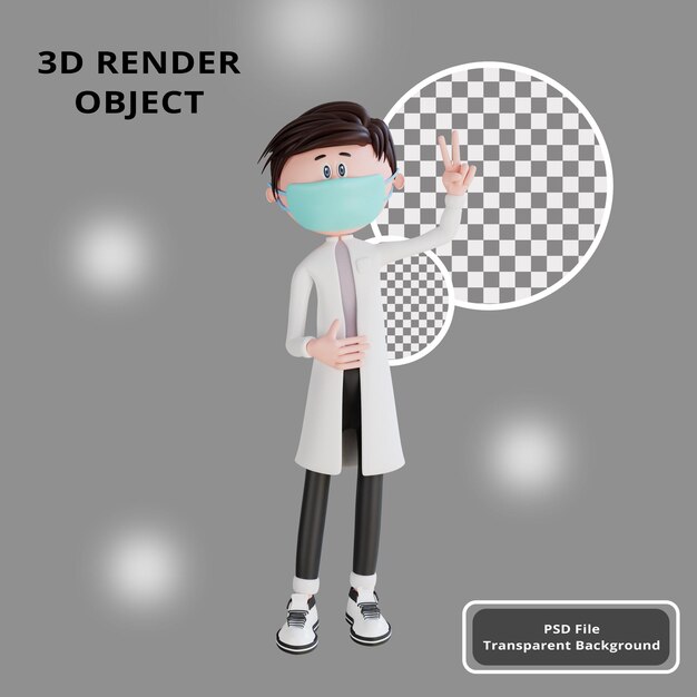 3D personagem médico com dois dedos posar objeto de ilustração