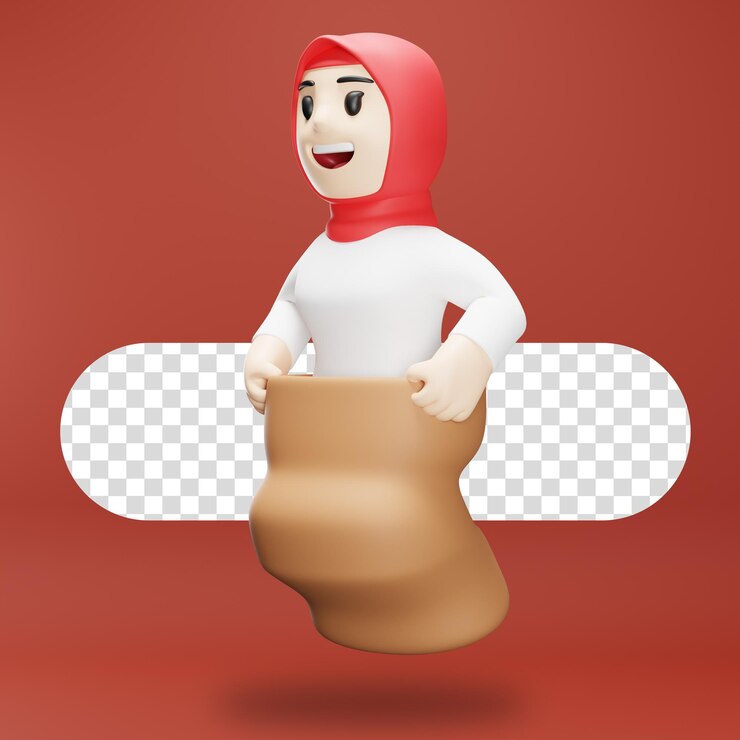 PSD 3d personaje femenino día de la independencia de indonesia competición de carreras de saco