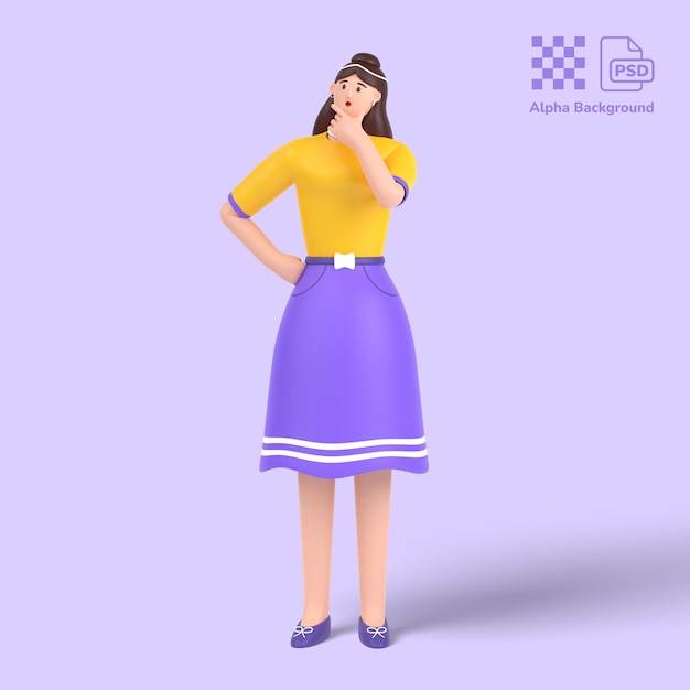 3d personaje femenino está pensando