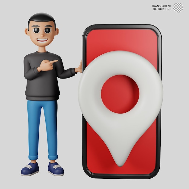 PSD 3d personaje de hombre con gran smartphone