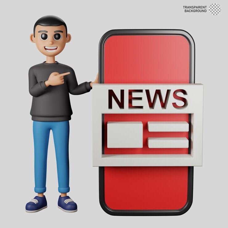 PSD 3d personaje de hombre con gran smartphone