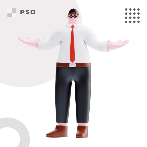 PSD 3d personaje de hombre de negocios con los brazos abiertos