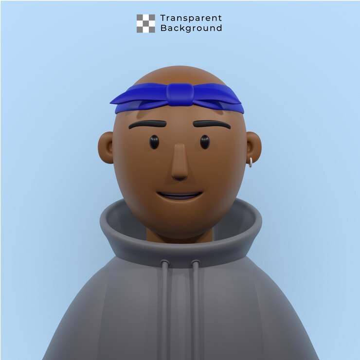 PSD 3d personaje de joven con capucha y pañuelo