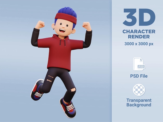 PSD 3d personaje masculino feliz saltando