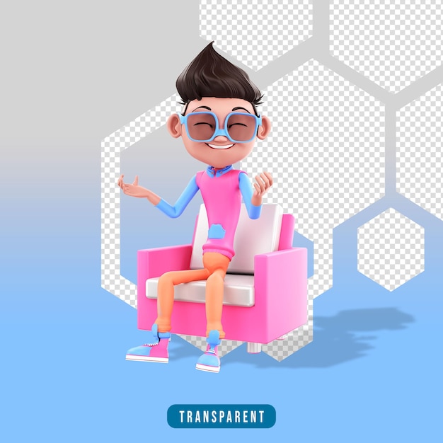 PSD 3d personaje masculino sentado en una silla