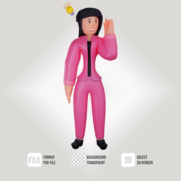 PSD 3d personaje de negocios femenino obtener pose de idea