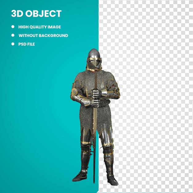 3d Personne couverte de maille à chaîne tenant une épée