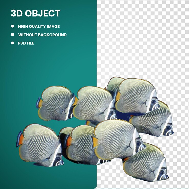 PSD 3d pescado de arrecife y escolarización