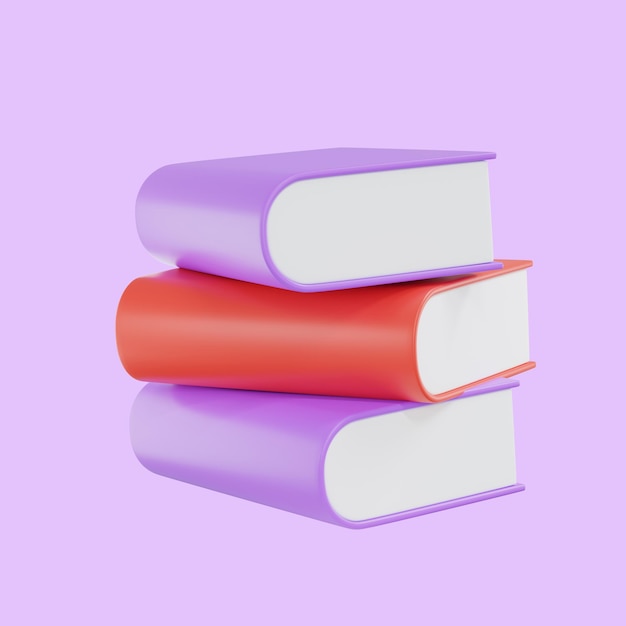 3d Pila de libros coloridos Icono de libros 3D para diseño web aislado