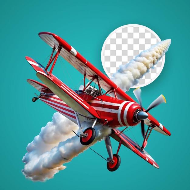 PSD 3d pilot cartoon flying a vintage biplane with black wheels and a brown and orange wing png psd