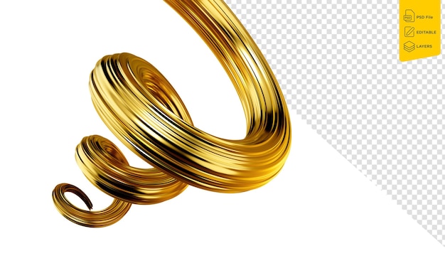 3d pincel de pintura dorado o franja de tela de seda dorado cinta de lujo en forma de espiral ilustración 3d