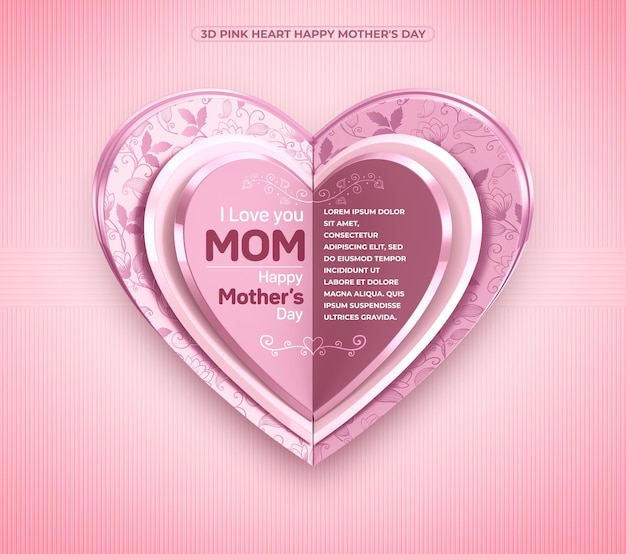 3d pink heart happy mothers day para insertar su mensaje de amor
