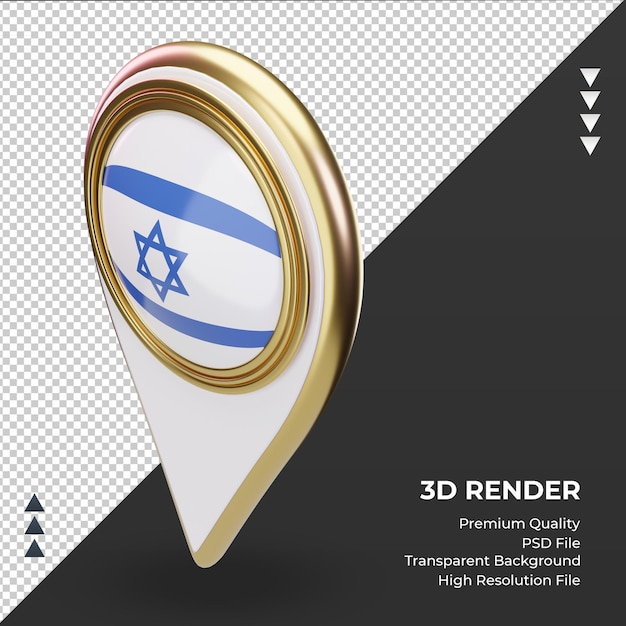 PSD 3d pino de localização da bandeira de israel renderizando a vista direita