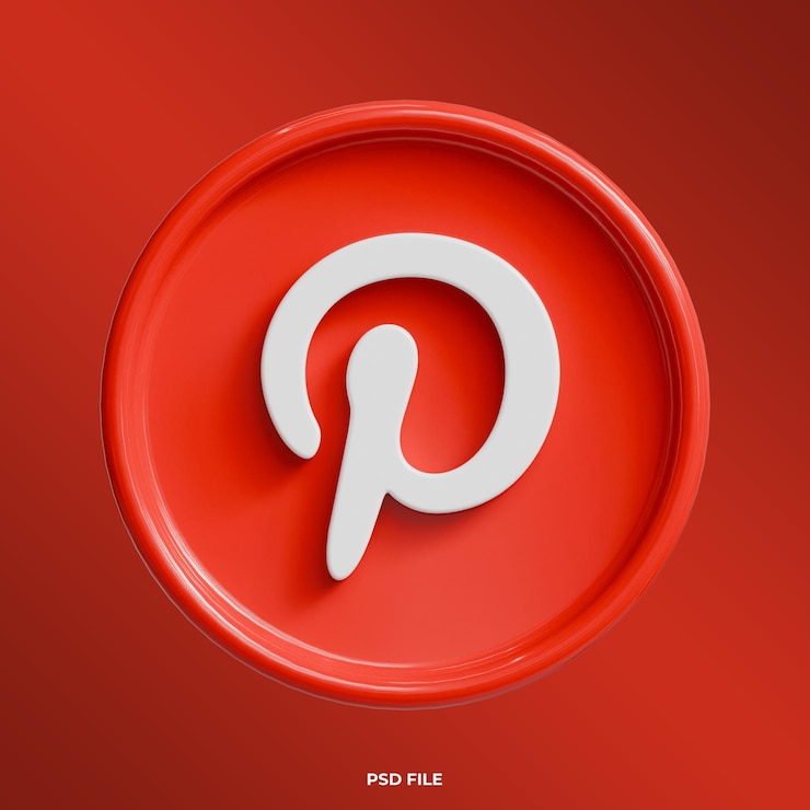 PSD 3d pinterest logo with modern circular blue background