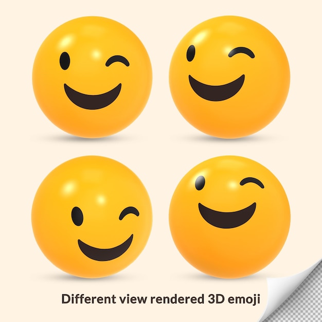 PSD 3d piscando o ícone de reação emoji smiley feliz com uma visão diferente renderizada