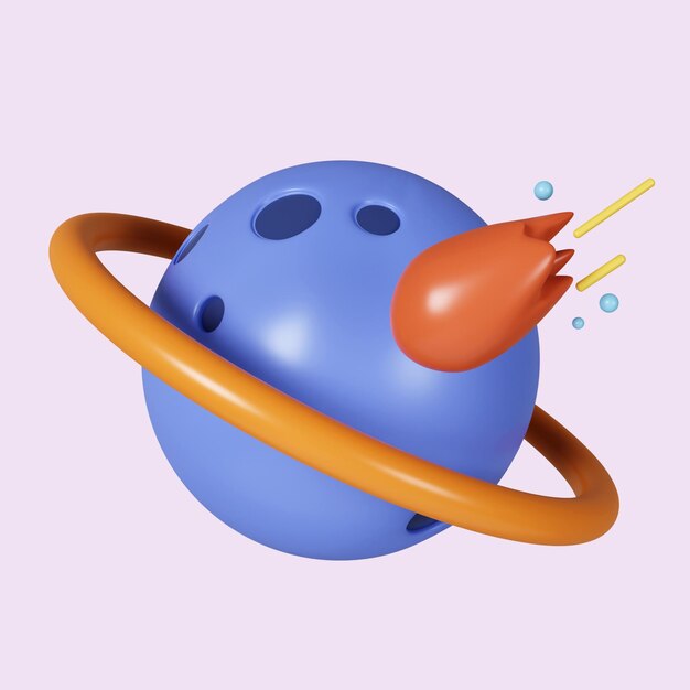 3d planeta saturno júpiter urano netuno com anel em torno de ícone isolado em fundo roxo ilustração de renderização 3d caminho de recorte