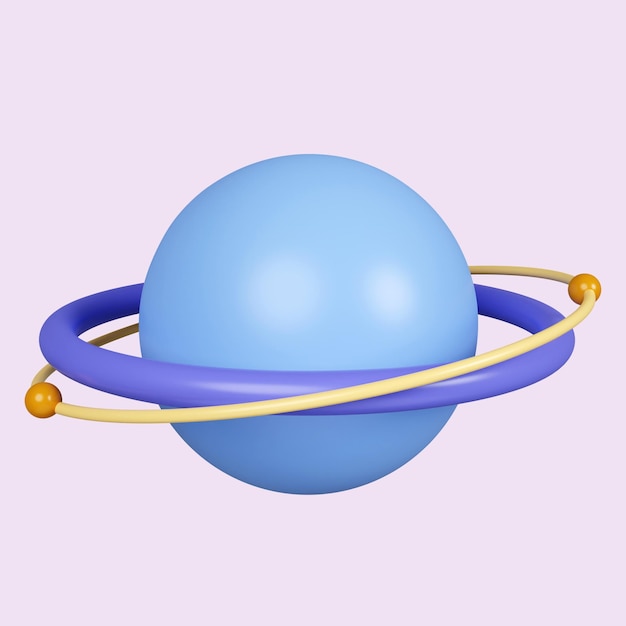 PSD 3d planeta saturno júpiter urano netuno com anel em torno de ícone isolado em fundo roxo ilustração de renderização 3d caminho de recorte