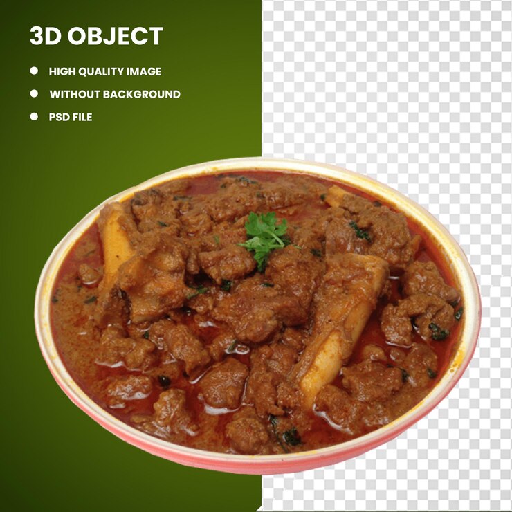 PSD 3d plato de carne en tazón blanco curry de cordero cocina telugu cocina hyderabadi cocina biryani keema comida de cocina
