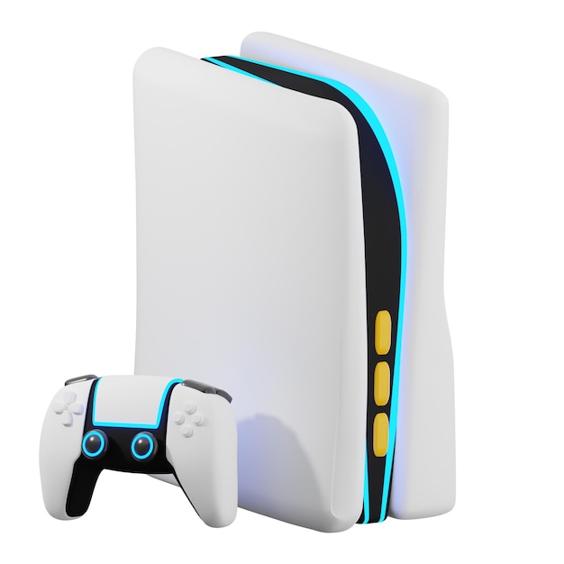 3D PlayStation 5 with Controller White and Modern Gaming Console