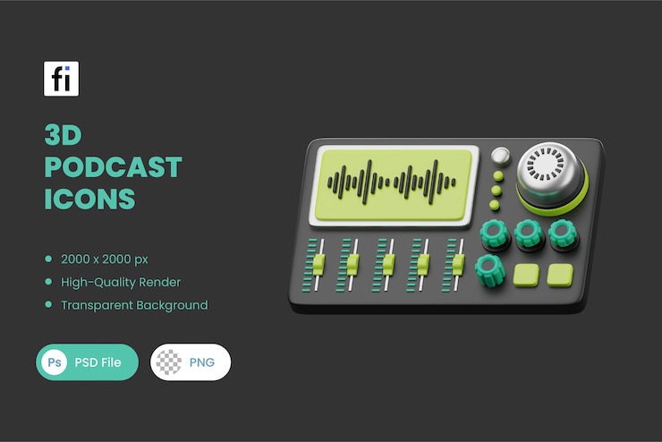 PSD 3d-podcast-illustrations-audio-mixer