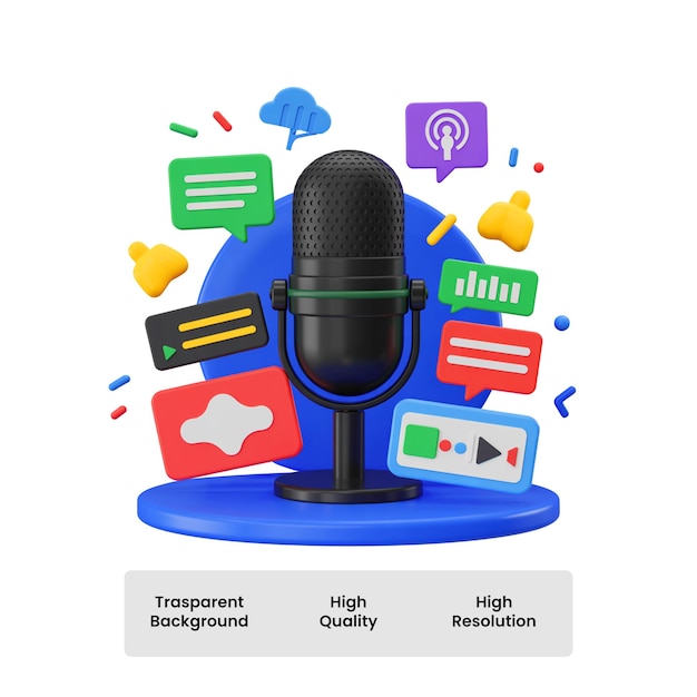 3D Podcast Microphone with Social Media Icons