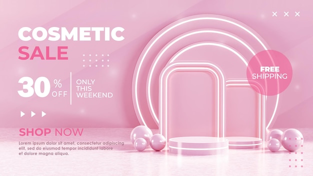 3D Podium Affichage Vente Bannière Produit Cosmétique Rose Pastel Couleur Modifiable