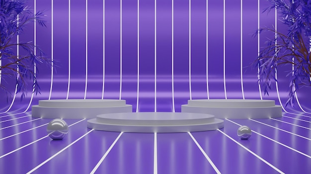 PSD 3d-podium auf violettem hintergrund mit kugel