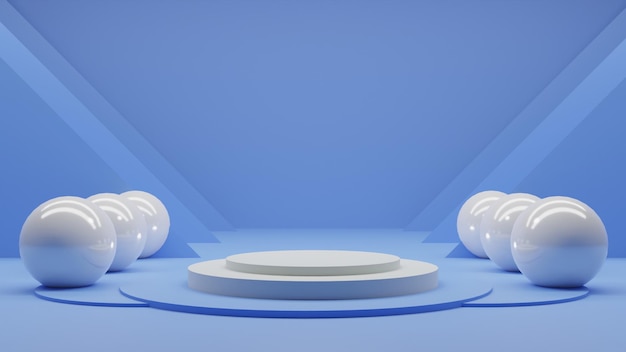3D-Podium mit Bällen auf blauem Hintergrund