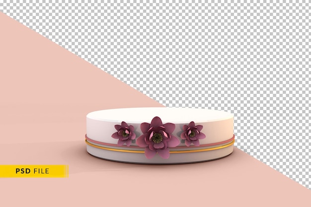 3D-Podium mit rosa Blume ein Frühlingskonzept