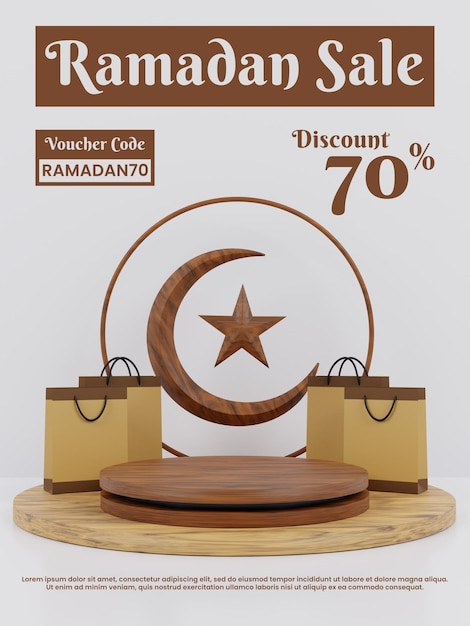3D Podium Ramadan Sale Avec Paper Bag Object Potrait