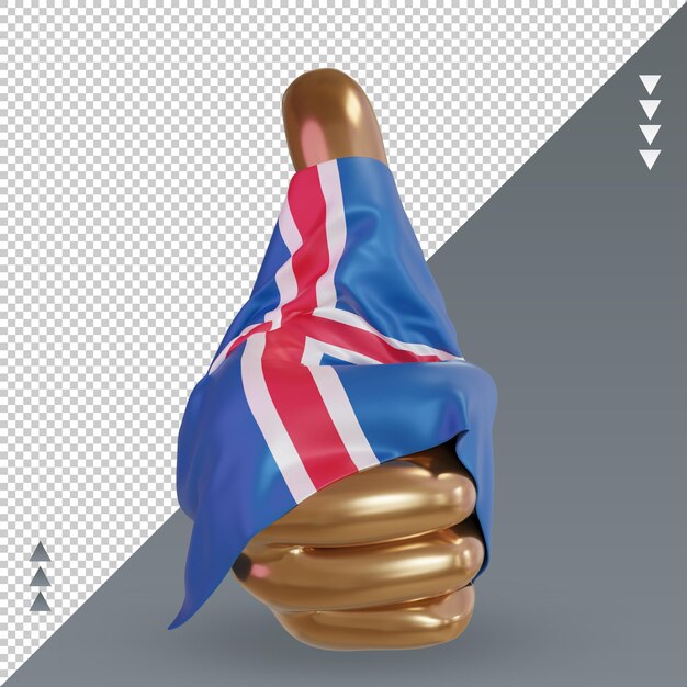 3d polegar bandeira da Islândia renderização vista frontal