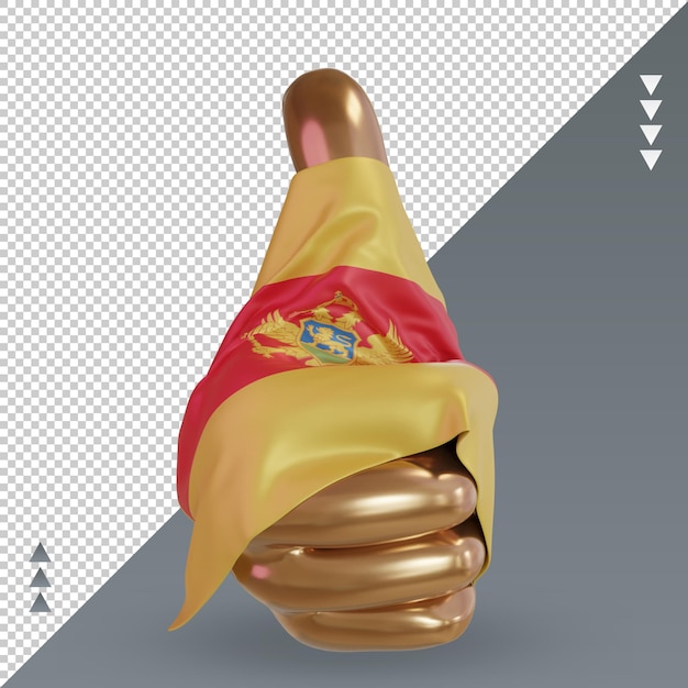 PSD 3d polegar bandeira de montenegro renderização vista frontal