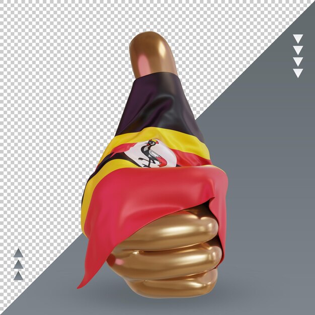 PSD 3d polegar bandeira de uganda renderização vista frontal