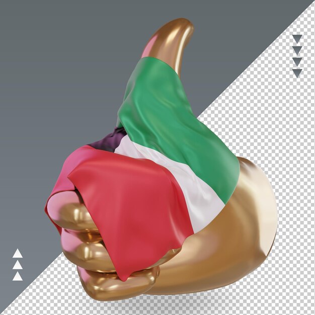 3d polegar bandeira do kuwait renderizando a vista direita