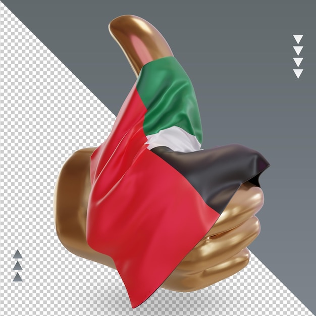3d polegar bandeira dos Emirados Árabes Unidos renderizando a vista esquerda
