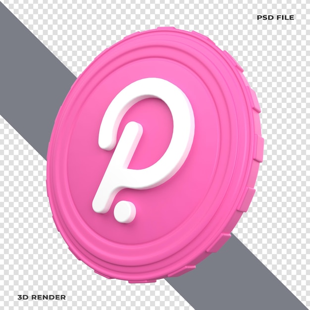 3D Polkadot DOT Crypto Coin renderizado em fundo transparente