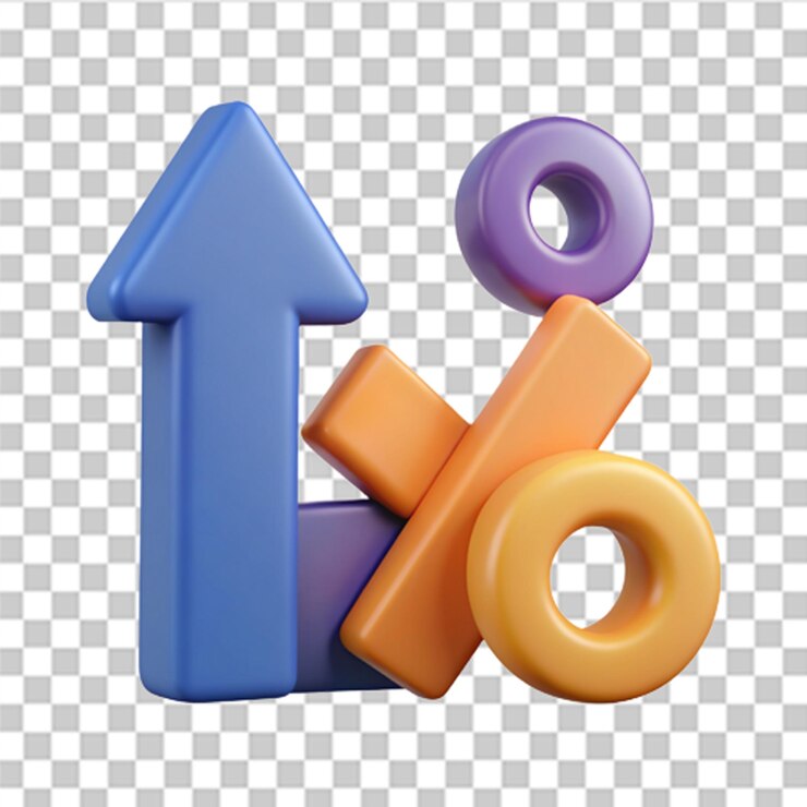 PSD 3d porcentaje y icono de flecha porcentaje con flecha arriba y abajo tipo de interés finanzas bancarias crédito y concepto de esfera monetaria vector moderno y de moda en estilo 3d