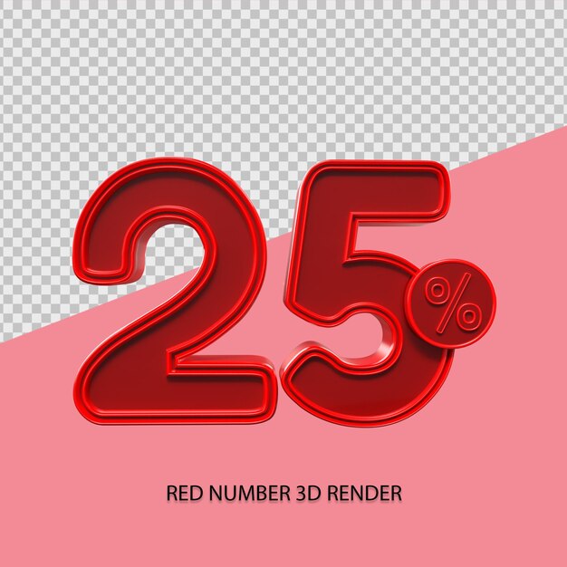 3D porcentaje número 25 color rojo para elemento de venta de viernes negro, elemento de descuento