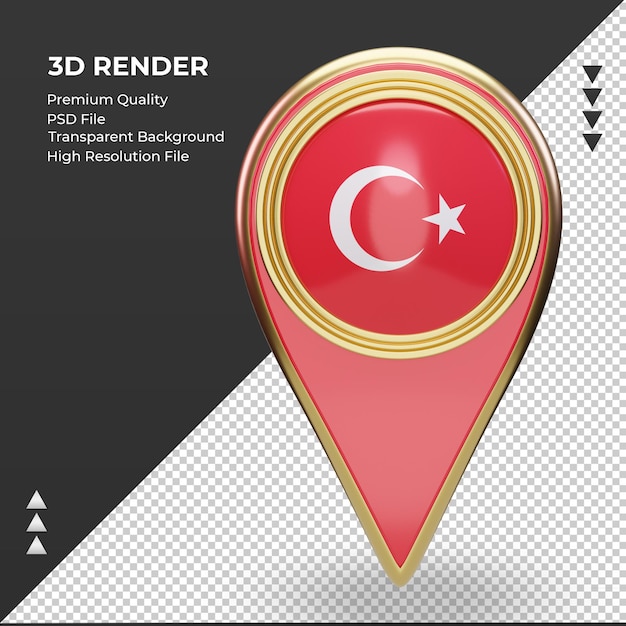 3d posizione pin bandiera turchia rendering vista frontale