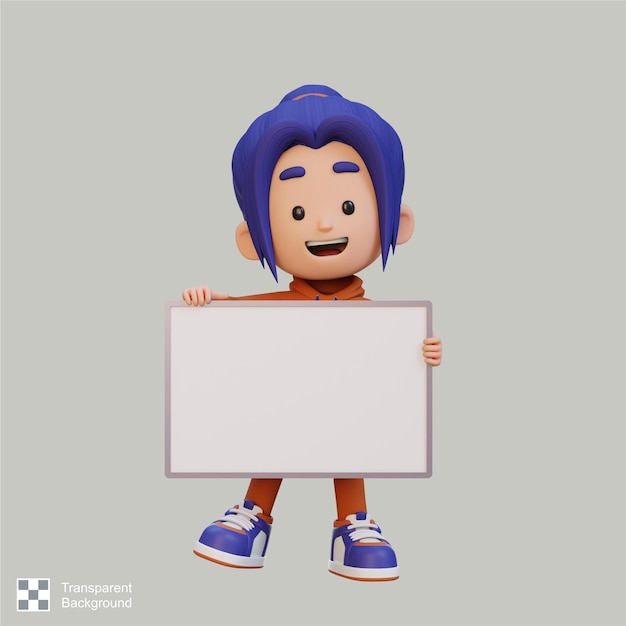 3D postava dívky držící prázdný plakát