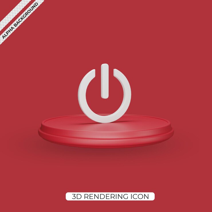 PSD 3d power button render icon isolated