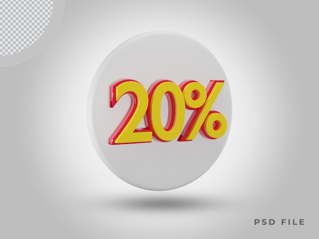 3d prestados icono de colores de vista lateral del 20 por ciento con psd premium