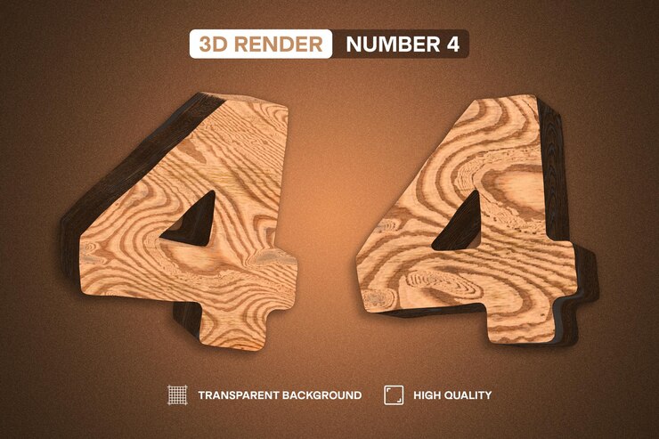 PSD 3d prestados número 4 con textura de madera de alerce