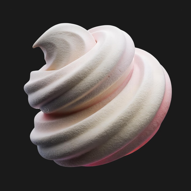 3d Primer plano de una forma abstracta de postre de crema blanda giratoria